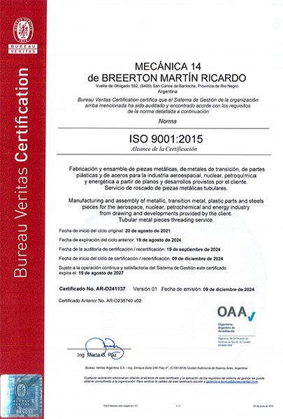 Descargar el certificado ISO 9001 de Mecánica 14